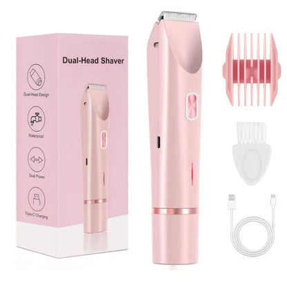Women Electric Shaver Dual Head Bikini Trimmer Waterproof Body Hair Trimmer Facial Hair Remover for Bikini Underarm Leg Arm