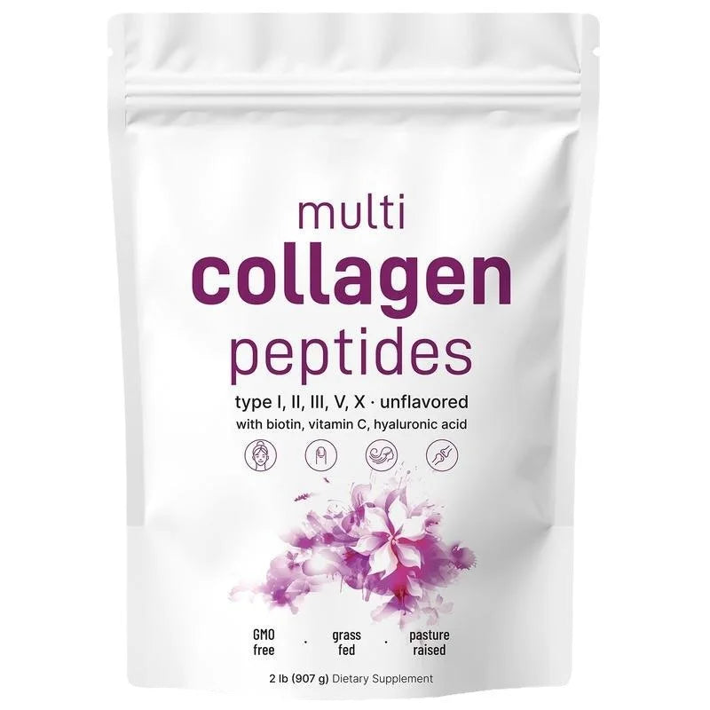Multi Collagen Peptides Powder, Grass-Fed & Pasture Raised, with Biotin & Hyaluronic Acid for Anti-Aging Skin Hair Nails Support