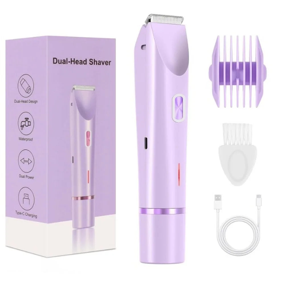 Women Electric Shaver Dual Head Bikini Trimmer Waterproof Body Hair Trimmer Facial Hair Remover for Bikini Underarm Leg Arm
