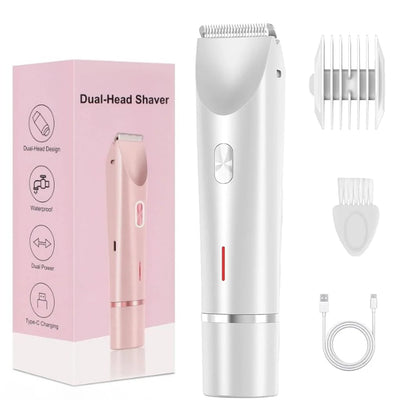 Women Electric Shaver Dual Head Bikini Trimmer Waterproof Body Hair Trimmer Facial Hair Remover for Bikini Underarm Leg Arm
