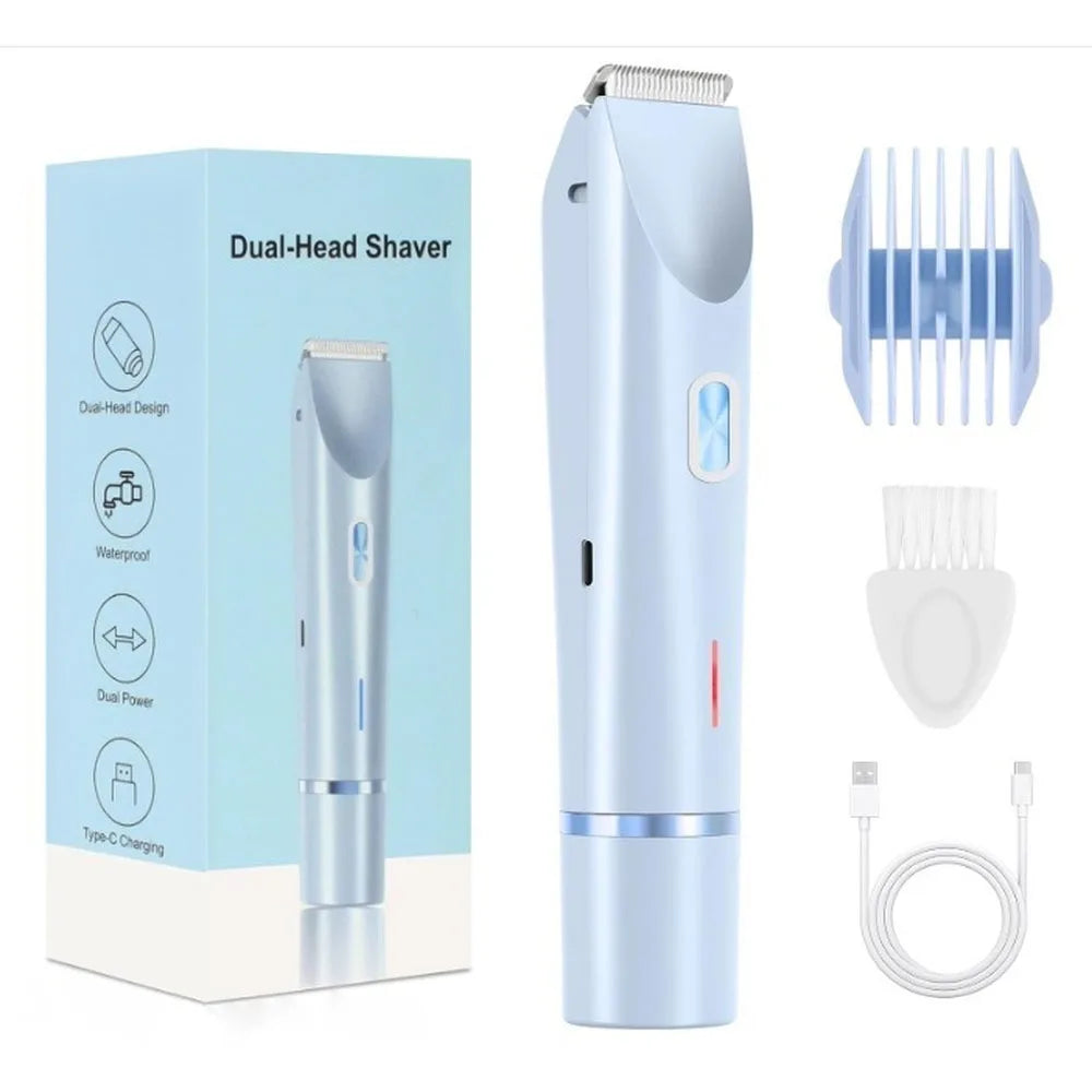 Women Electric Shaver Dual Head Bikini Trimmer Waterproof Body Hair Trimmer Facial Hair Remover for Bikini Underarm Leg Arm